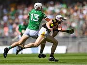 17 July 2022; Huw Lawlor of Kilkenny in action against Aaron Gillane of Limerick during the GAA Hurling All-Ireland Senior Championship Final match between Kilkenny and Limerick at Croke Park in Dublin. Photo by Piaras Ó Mídheach/Sportsfile