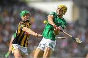17 July 2022; Dan Morrissey of Limerick in action against Eoin Cody of Kilkenny during the GAA Hurling All-Ireland Senior Championship Final match between Kilkenny and Limerick at Croke Park in Dublin. Photo by Stephen McCarthy/Sportsfile