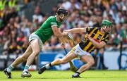 17 July 2022; Martin Keoghan of Kilkenny in action against Diarmaid Byrnes of Limerick during the GAA Hurling All-Ireland Senior Championship Final match between Kilkenny and Limerick at Croke Park in Dublin. Photo by Ramsey Cardy/Sportsfile