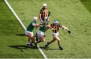 17 July 2022; Huw Lawlor of Kilkenny in action against Kyle Hayes, left, and Aaron Gillane of Limerick during the GAA Hurling All-Ireland Senior Championship Final match between Kilkenny and Limerick at Croke Park in Dublin. Photo by Daire Brennan/Sportsfile