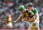 17 July 2022; Martin Keoghan of Kilkenny in action against Diarmaid Byrnes of Limerick during the GAA Hurling All-Ireland Senior Championship Final match between Kilkenny and Limerick at Croke Park in Dublin. Photo by Seb Daly/Sportsfile