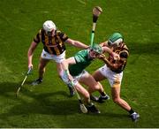 17 July 2022; William O'Donoghue of Limerick in action against Conor Browne, left, and Paddy Deegan of Kilkenny during the GAA Hurling All-Ireland Senior Championship Final match between Kilkenny and Limerick at Croke Park in Dublin. Photo by Daire Brennan/Sportsfile