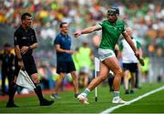 17 July 2022; Gearóid Hegarty of Limerick protests to the linesman during the GAA Hurling All-Ireland Senior Championship Final match between Kilkenny and Limerick at Croke Park in Dublin. Photo by Eóin Noonan/Sportsfile