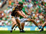 17 July 2022; Martin Keoghan of Kilkenny scores his side's second goal during the GAA Hurling All-Ireland Senior Championship Final match between Kilkenny and Limerick at Croke Park in Dublin. Photo by Eóin Noonan/Sportsfile