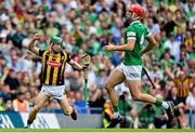 17 July 2022; Martin Keoghan of Kilkenny after scoring their side's second goal during the GAA Hurling All-Ireland Senior Championship Final match between Kilkenny and Limerick at Croke Park in Dublin. Photo by Stephen McCarthy/Sportsfile