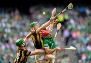17 July 2022; Eoin Cody, left, and Martin Keoghan of Kilkenny in action against Barry Nash of Limerick during the GAA Hurling All-Ireland Senior Championship Final match between Kilkenny and Limerick at Croke Park in Dublin. Photo by Stephen McCarthy/Sportsfile