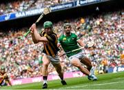 17 July 2022; Martin Keoghan of Kilkenny scores his side's second goal during the GAA Hurling All-Ireland Senior Championship Final match between Kilkenny and Limerick at Croke Park in Dublin. Photo by Harry Murphy/Sportsfile