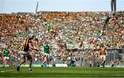 17 July 2022; TJ Reid of Kilkenny scores a point from a free during the GAA Hurling All-Ireland Senior Championship Final match between Kilkenny and Limerick at Croke Park in Dublin. Photo by Harry Murphy/Sportsfile