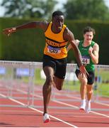 17 July 2022; James Ezeonu of Leevale A.C. Co. Cork on his way to winning the Junior 200m during Irish Life Health National Junior and U23s T&F Championships in Tullamore, Offaly. Photo by George Tewkesbury/Sportsfile