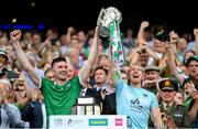 17 July 2022; Declan Hannon, left, and Cian Lynch of Limerick lift the Liam MacCarthy Cup after the GAA Hurling All-Ireland Senior Championship Final match between Kilkenny and Limerick at Croke Park in Dublin. Photo by Stephen McCarthy/Sportsfile