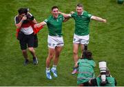 17 July 2022; Seán Finn, left, and Graeme Mulcahy of Limerick celebrate after the GAA Hurling All-Ireland Senior Championship Final match between Kilkenny and Limerick at Croke Park in Dublin. Photo by Daire Brennan/Sportsfile