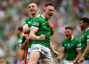 17 July 2022; Limerick players William O'Donoghue, right, and Richie English celebrate after the GAA Hurling All-Ireland Senior Championship Final match between Kilkenny and Limerick at Croke Park in Dublin. Photo by Eóin Noonan/Sportsfile