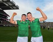 17 July 2022; Aaron Gillane and Kyle Hayes of Limerick celebrate after their side's victory in the GAA Hurling All-Ireland Senior Championship Final match between Kilkenny and Limerick at Croke Park in Dublin. Photo by Harry Murphy/Sportsfile