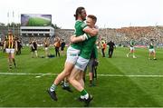 17 July 2022; William O'Donoghue of Limerick, right, and Tom Morrissey celebrate after their side's victory in the GAA Hurling All-Ireland Senior Championship Final match between Kilkenny and Limerick at Croke Park in Dublin. Photo by Harry Murphy/Sportsfile