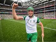 17 July 2022; Limerick goalkeeper Nickie Quaid celebrates after the GAA Hurling All-Ireland Senior Championship Final match between Kilkenny and Limerick at Croke Park in Dublin. Photo by Stephen McCarthy/Sportsfile