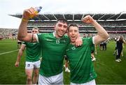 17 July 2022; Aaron Gillane, left, and Graeme Mulcahy of Limerick celebrate after the GAA Hurling All-Ireland Senior Championship Final match between Kilkenny and Limerick at Croke Park in Dublin. Photo by Stephen McCarthy/Sportsfile