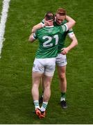 17 July 2022; Richie English, left, and William O'Donoghue of Limerick celebrate after the GAA Hurling All-Ireland Senior Championship Final match between Kilkenny and Limerick at Croke Park in Dublin. Photo by Daire Brennan/Sportsfile