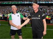 17 July 2022; Limerick manager John Kiely and Kilkenny manager Brian Cody shake hands after the GAA Hurling All-Ireland Senior Championship Final match between Kilkenny and Limerick at Croke Park in Dublin. Photo by Harry Murphy/Sportsfile