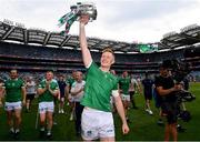 17 July 2022; William O'Donoghue of Limerick celebrates with the Liam MacCarthy Cup after the GAA Hurling All-Ireland Senior Championship Final match between Kilkenny and Limerick at Croke Park in Dublin. Photo by Ramsey Cardy/Sportsfile