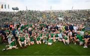 17 July 2022; Limerick players, management, backroom staff and their families celebrate with the Liam MacCarthy Cup after the GAA Hurling All-Ireland Senior Championship Final match between Kilkenny and Limerick at Croke Park in Dublin. Photo by Stephen McCarthy/Sportsfile