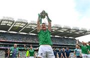 17 July 2022; Kyle Hayes of Limerick lifts the Liam MacCarthy Cup after his side's victory in the GAA Hurling All-Ireland Senior Championship Final match between Kilkenny and Limerick at Croke Park in Dublin. Photo by Harry Murphy/Sportsfile