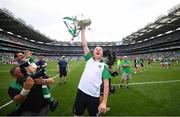 17 July 2022; Limerick manager John Kiely celebrates with the Liam MacCarthy Cup after the GAA Hurling All-Ireland Senior Championship Final match between Kilkenny and Limerick at Croke Park in Dublin. Photo by Stephen McCarthy/Sportsfile
