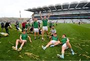 17 July 2022; Limerick players, including, from left, Gearóid Hegarty, Peter Casey, Kyle Hayes, Seán Finn and Mike Casey celebrate after the GAA Hurling All-Ireland Senior Championship Final match between Kilkenny and Limerick at Croke Park in Dublin. Photo by Ramsey Cardy/Sportsfile