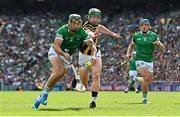 17 July 2022; Seán Finn of Limerick in action against Tommy Walsh of Kilkenny during the GAA Hurling All-Ireland Senior Championship Final match between Kilkenny and Limerick at Croke Park in Dublin. Photo by Ramsey Cardy/Sportsfile