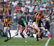 17 July 2022; Gearóid Hegarty of Limerick in action against Adrian Mullen of Kilkenny during the GAA Hurling All-Ireland Senior Championship Final match between Kilkenny and Limerick at Croke Park in Dublin. Photo by Piaras Ó Mídheach/Sportsfile