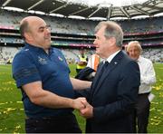 17 July 2022; Limerick County Secretary Mike O’Riordan and businessman JP McManus after the GAA Hurling All-Ireland Senior Championship Final match between Kilkenny and Limerick at Croke Park in Dublin. Photo by Ray McManus/Sportsfile