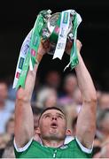 17 July 2022; Gearóid Hegarty of Limerick lifts the Liam MacCarthy Cup after his side's victory in the GAA Hurling All-Ireland Senior Championship Final match between Kilkenny and Limerick at Croke Park in Dublin. Photo by Piaras Ó Mídheach/Sportsfile