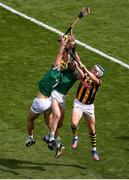 17 July 2022; Dan Morrissey, left, and Diarmaid Byrnes of Limerick in action against TJ Reid of Kilkenny during the GAA Hurling All-Ireland Senior Championship Final match between Kilkenny and Limerick at Croke Park in Dublin. Photo by Daire Brennan/Sportsfile