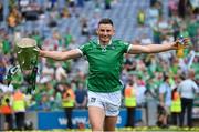17 July 2022; Gearóid Hegarty of Limerick celebrates with the Liam MacCarthy Cup after the GAA Hurling All-Ireland Senior Championship Final match between Kilkenny and Limerick at Croke Park in Dublin. Photo by Stephen McCarthy/Sportsfile