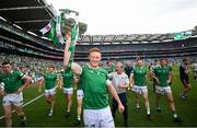 17 July 2022; William O'Donoghue of Limerick celebrates with the Liam MacCarthy Cup after the GAA Hurling All-Ireland Senior Championship Final match between Kilkenny and Limerick at Croke Park in Dublin. Photo by Stephen McCarthy/Sportsfile