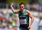 17 July 2022; Chris O'Donnell of Ireland dips for the line on his way to finishing fourth in his men's 400m heat during day three of the World Athletics Championships at Hayward Field in Eugene, Oregon, USA. Photo by Sam Barnes/Sportsfile