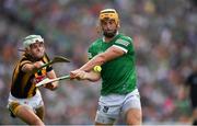 17 July 2022; Tom Morrissey of Limerick in action against Paddy Deegan of Kilkenny during the GAA Hurling All-Ireland Senior Championship Final match between Kilkenny and Limerick at Croke Park in Dublin. Photo by Ray McManus/Sportsfile