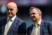 17 July 2022; Anthony Daly, left, and Davy Fitgerald of the Clare 1995 & 1997 All-Ireland winning Jubilee teams as the team are honoured before the GAA Hurling All-Ireland Senior Championship Final match between Kilkenny and Limerick at Croke Park in Dublin. Photo by Seb Daly/Sportsfile