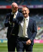 17 July 2022; Jamesie O'Connor of the Clare 1995 & 1997 All-Ireland winning Jubilee teams as the team are honoured before the GAA Hurling All-Ireland Senior Championship Final match between Kilkenny and Limerick at Croke Park in Dublin. Photo by Seb Daly/Sportsfile