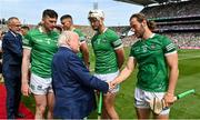 17 July 2022; President of Ireland Michael D Higgins meets Tom Morrissey of Limerick before the GAA Hurling All-Ireland Senior Championship Final match between Kilkenny and Limerick at Croke Park in Dublin. Photo by Seb Daly/Sportsfile