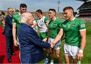 17 July 2022; President of Ireland Michael D Higgins meets Mike Casey of Limerick before the GAA Hurling All-Ireland Senior Championship Final match between Kilkenny and Limerick at Croke Park in Dublin. Photo by Seb Daly/Sportsfile