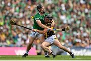 17 July 2022; Mikey Butler of Kilkenny in action against Aaron Costello of Limerick during the GAA Hurling All-Ireland Senior Championship Final match between Kilkenny and Limerick at Croke Park in Dublin. Photo by Seb Daly/Sportsfile
