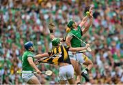 17 July 2022; Seán Finn, right, and Mike Casey of Limerick in action against Billy Ryan and Eoin Cody, left, of Kilkenny during the GAA Hurling All-Ireland Senior Championship Final match between Kilkenny and Limerick at Croke Park in Dublin. Photo by Stephen McCarthy/Sportsfile
