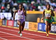 17 July 2022; Dina Asher-Smith of Great Britain, left, competes in the women's 100m semi-finals during day three of the World Athletics Championships at Hayward Field in Eugene, Oregon, USA. Photo by Sam Barnes/Sportsfile