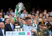 17 July 2022; Limerick goalkeeper Barry Hennessy and his daughter Hope lift the Liam MacCarthy Cup after the GAA Hurling All-Ireland Senior Championship Final match between Kilkenny and Limerick at Croke Park in Dublin. Photo by Stephen McCarthy/Sportsfile