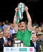 17 July 2022; Kyle Hayes of Limerick lifts the Liam MacCarthy Cup after the GAA Hurling All-Ireland Senior Championship Final match between Kilkenny and Limerick at Croke Park in Dublin. Photo by Stephen McCarthy/Sportsfile