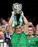 17 July 2022; Mike Casey of Limerick lifts the Liam MacCarthy Cup after the GAA Hurling All-Ireland Senior Championship Final match between Kilkenny and Limerick at Croke Park in Dublin. Photo by Stephen McCarthy/Sportsfile