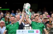 17 July 2022; Peter Casey, left, and Mike Casey of Limerick lift the Liam MacCarthy Cup after the GAA Hurling All-Ireland Senior Championship Final match between Kilkenny and Limerick at Croke Park in Dublin. Photo by Stephen McCarthy/Sportsfile