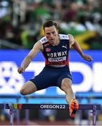 17 July 2022; Karsten Warholm of Norway competes in the men's 400m hurdles during day three of the World Athletics Championships at Hayward Field in Eugene, Oregon, USA. Photo by Sam Barnes/Sportsfile