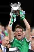 17 July 2022; David Reidy of Limerick lifts the Liam MacCarthy Cup after the GAA Hurling All-Ireland Senior Championship Final match between Kilkenny and Limerick at Croke Park in Dublin. Photo by Stephen McCarthy/Sportsfile