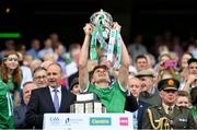 17 July 2022; Aaron Costello of Limerick lifts the Liam MacCarthy Cup after the GAA Hurling All-Ireland Senior Championship Final match between Kilkenny and Limerick at Croke Park in Dublin. Photo by Stephen McCarthy/Sportsfile